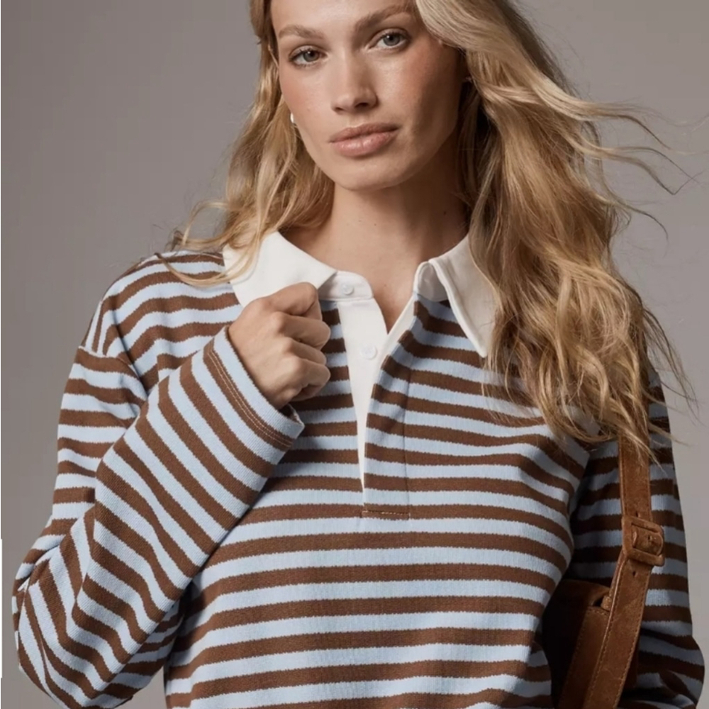 NEW! ENGLISH FACTORY Anthropologie Long Sleeve Striped Rugby Polo Shirt XS. - Picture 2 of 9